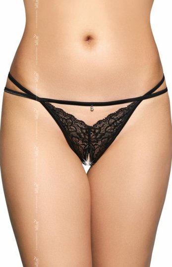 Softline 2496 stringi open crotch czarne