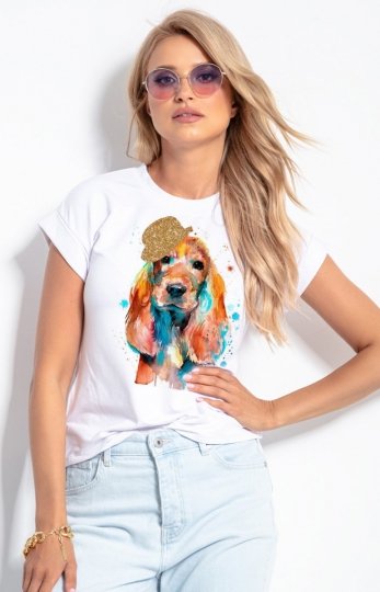 T-shirt damski z brokatowym pieskiem K657