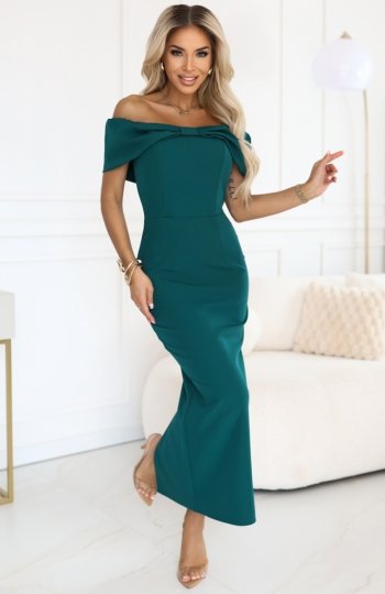 Numoco 644-1 zmysłowa sukienka midi hiszpanka z kokardą na dekolcie 