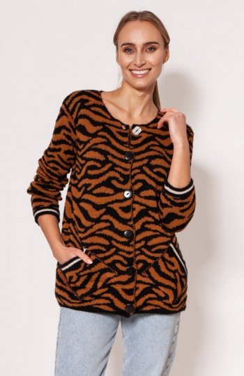 MKM SWE284 fantazyjny sweter czarny-mocca 