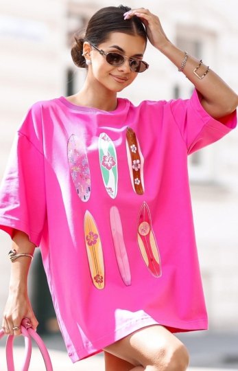 Oversizowy t-shirt damski deski fuksja 