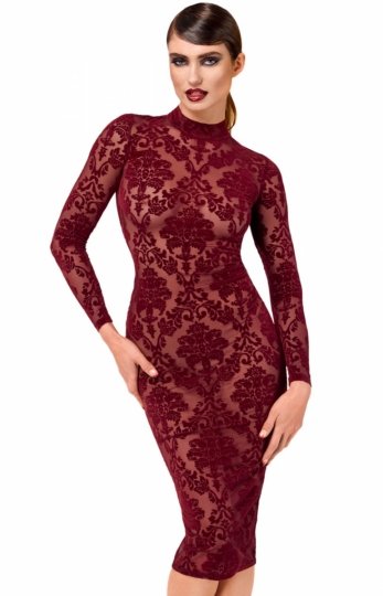 Bordowa sukienka midi F384