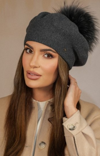 Kamea Fuji zimowy beret z pomponem grafitowy damski