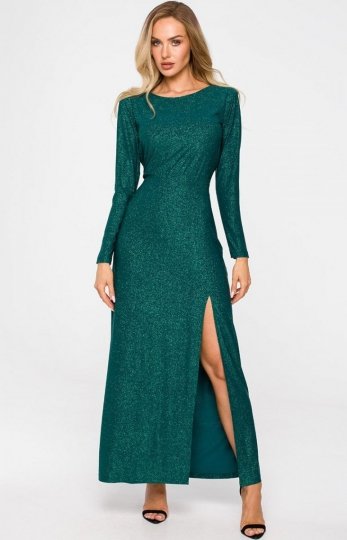 Długa brokatowa sukienka M719 zielona