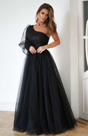 Bicotone suknia balowa na jedno ramię czarna