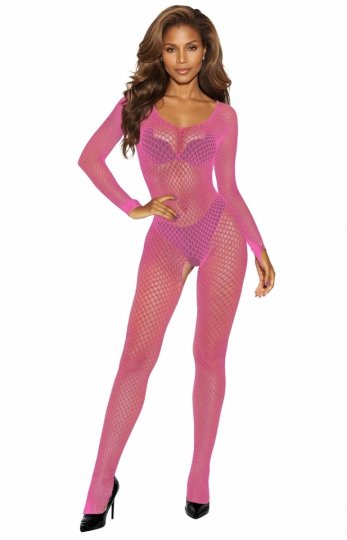 Bodystocking różowy z dużej siateczki