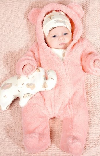 Ciepły pajac niemowlęcy z kapturem i uszkami