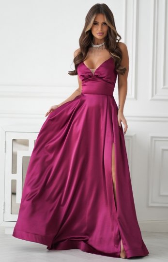 Połyskująca długa suknia wieczorowa z wiązaniem gorsetowym