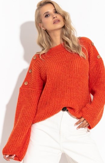Oversizowy sweter z guziczkami orange F1265