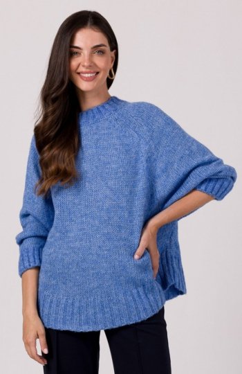 Be Knit BK105 sweter z nietoperzowymi rękawami niebieski 