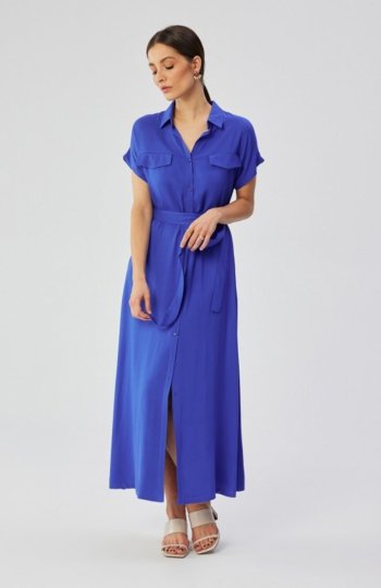 Stylove S364 sukienka maxi rozpinana z krótkimi rękawami niebieska  
