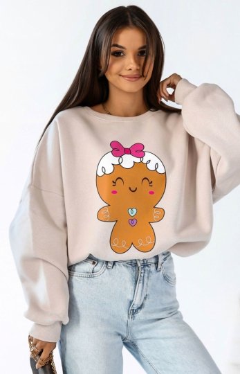 Świąteczna bluza damska ciasteczko beżowa