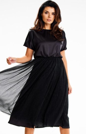 Awama A627 rozkloszowana sukienka midi czarna