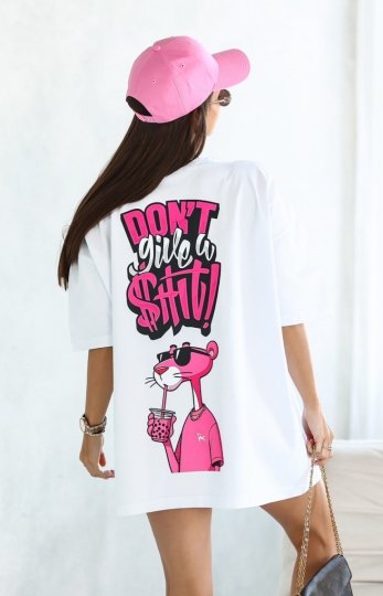 Oversizowy t-shirt Pantera Drink biały