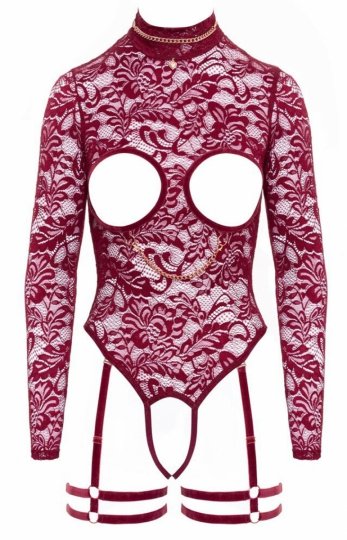 Bordowe body z otwartym krokiem i łańcuszkami