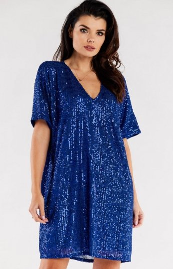 Oversizowa sukienka cekinowa niebieska Awama A566
