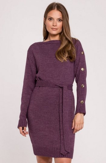 Sukienka swetrowa z ozdobnymi guzikami fioletowa K123 