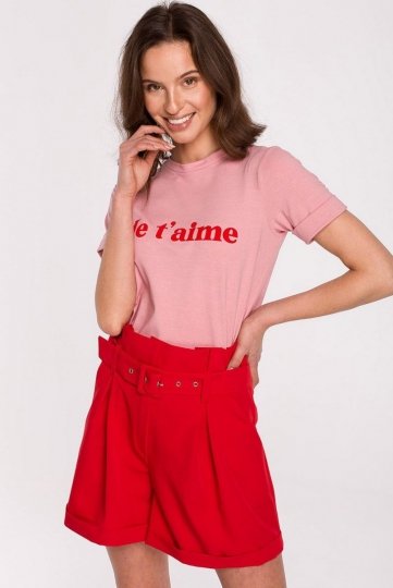 K127 t-shirt damski z nadrukiem różowa
