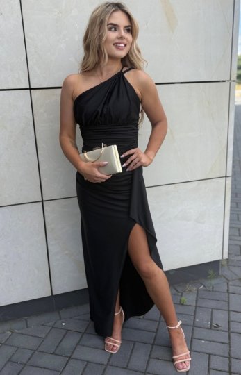 Nifiko Kylie dopasowana sukienka na jedno ramię czarna 