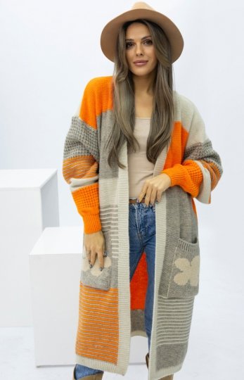 Oversizowy długi kardigan damski z kiszeniami Marbelio mocca - polska marka