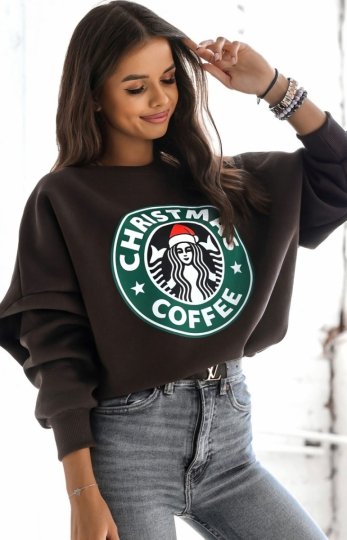 Świąteczna bluza damska oversize christmas coffe brązowa