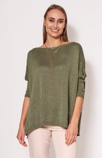 MKM SWE040 sweter z połyskującą nitką zielony 