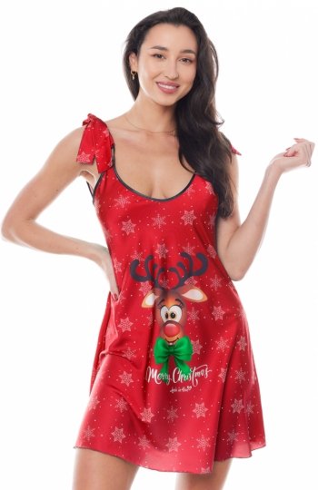 Anais Aster satynowa świąteczna koszulka nocna czerwona 