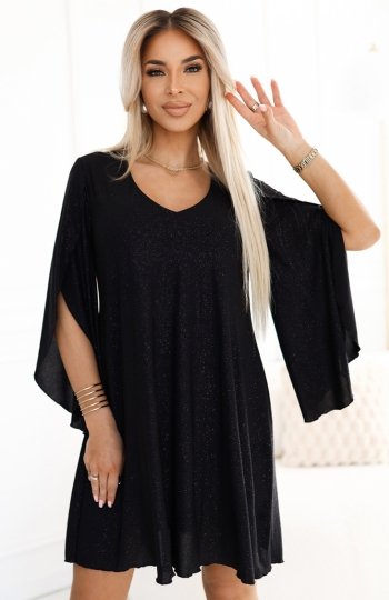 Numoco 597-1 LIVIA elegancka trapezowa sukienka z rękawami typu motyl 