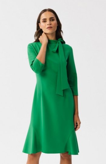Stylove S346 sukienka z wiązaniem przy szyi zielona 