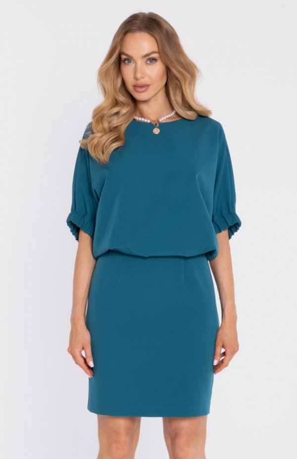 Moe sukienka bluzowana z rozciętymi plecami morska M904