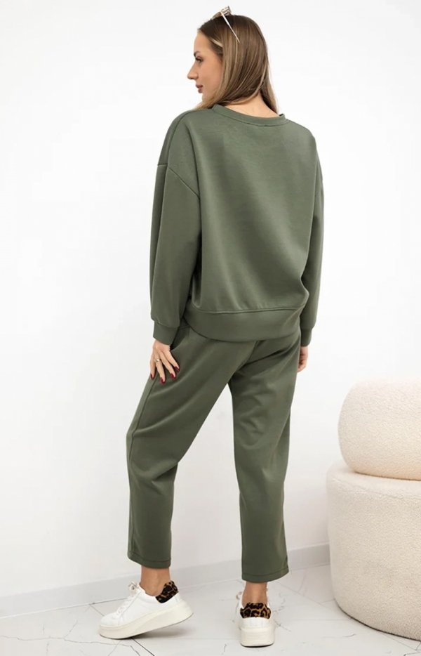 Komplet dresowy masełko bluza i spodnie khaki-1