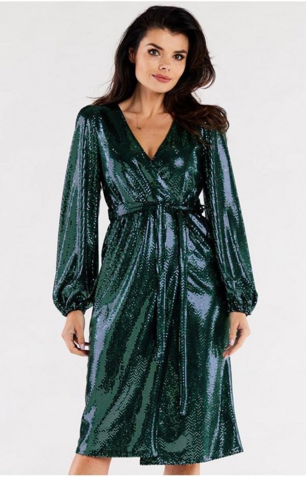 Połyskująca zielona sukienka midi A564-3