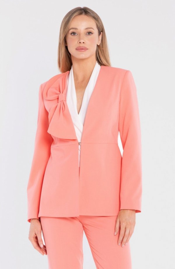 Stylove S432 marynarka z ozdobną kokardą łososiowa 