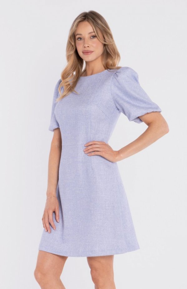 Stylove S431 sukienka mini z bufiastymi rękawami błękitna 