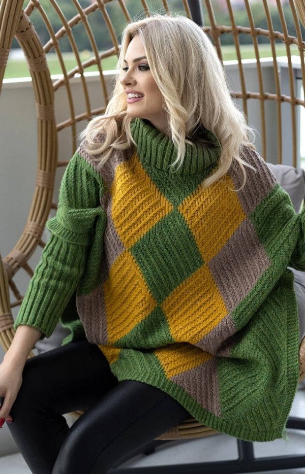 Sweter poncho z rękawami zielony 30088
