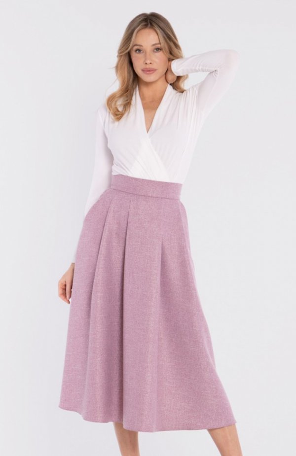Stylove S430 rozkloszowana spódnica midi z wysokim stanem marsala 
