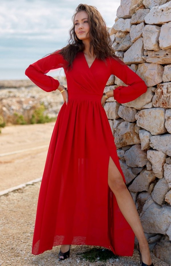 Wieczorowa sukienka maxi czerwona 0257-1