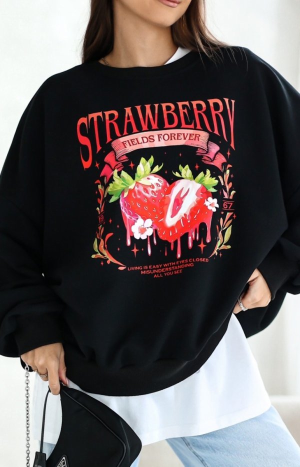 Oversizowa bluza damska Strawberry czarna-1