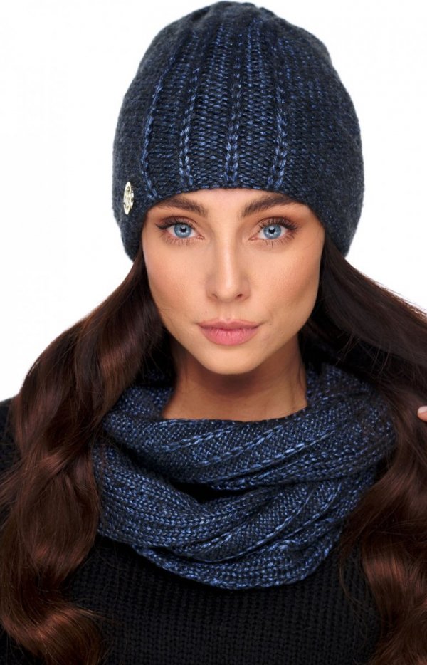Czapka i komin z wełną jeans LC130 -1
