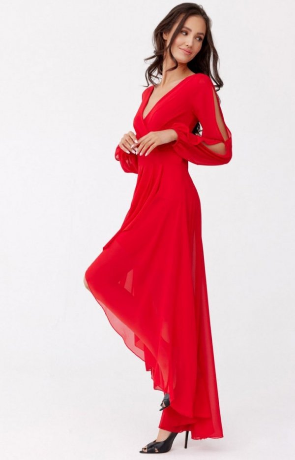 Asymetryczna maxi sukienka szyfonowa czerwona-2