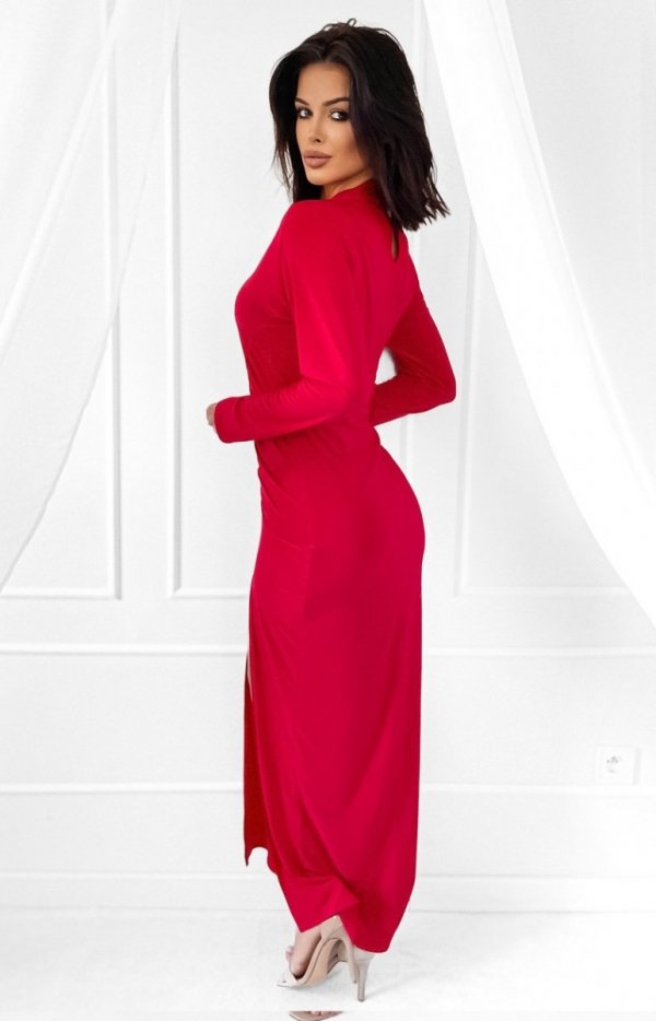 Elegancka długa sukienka czerwona tył