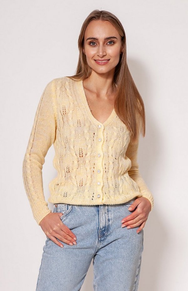MKM SWE267 ażurowy, rozpinany sweterek damski lemon 