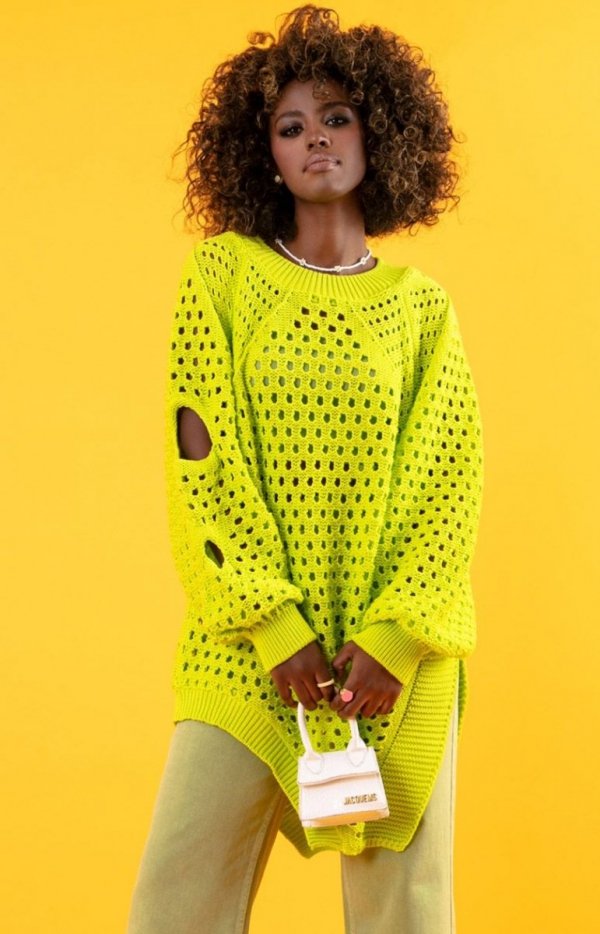 Fobya F1424 oversizowy sweter damski limonka