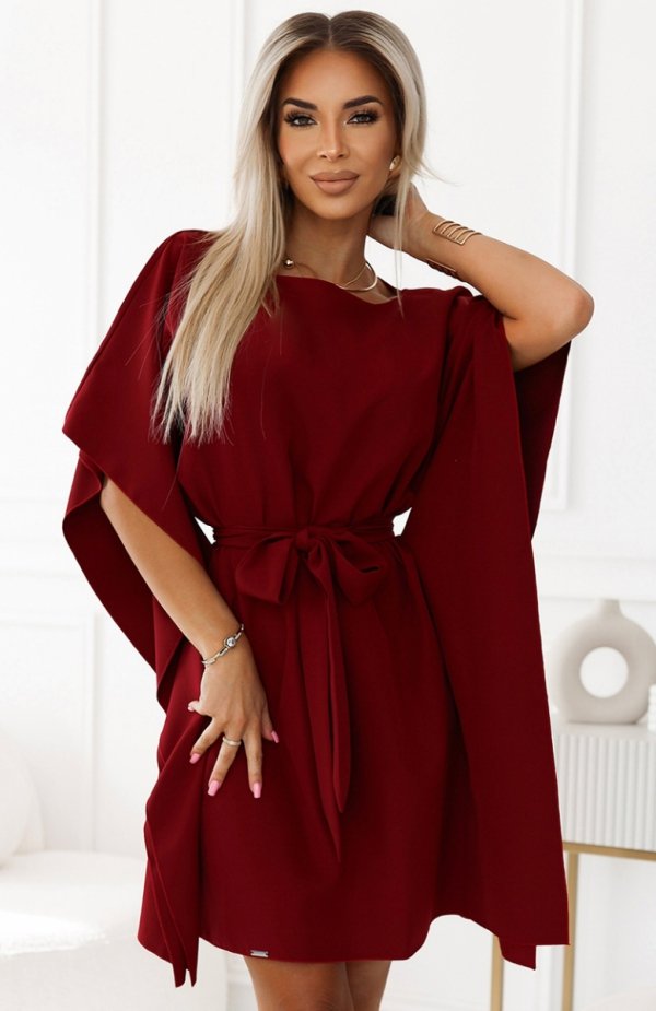 Numoco 287-34 SOFIA kobieca sukienka motyl z wiązaniem w pasie 