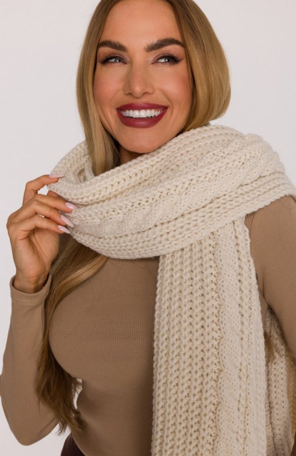 Moe szal damski splot warkocz ecru M898 