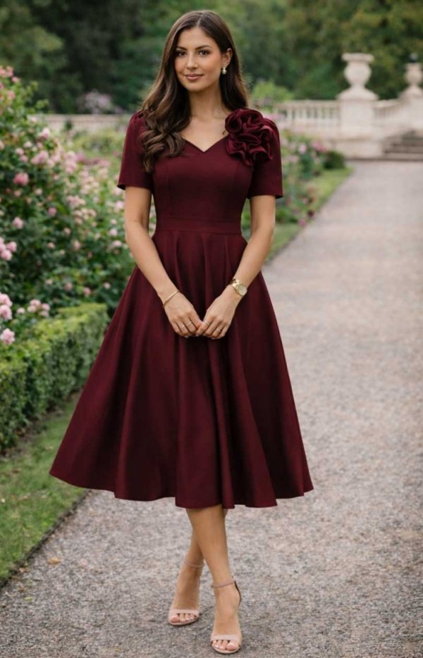 Elizabeth Rubi sukienka midi bordowa