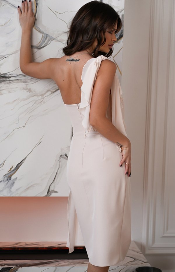 Elegancka sukienka z szarfą na jedno ramię 306-21 tył