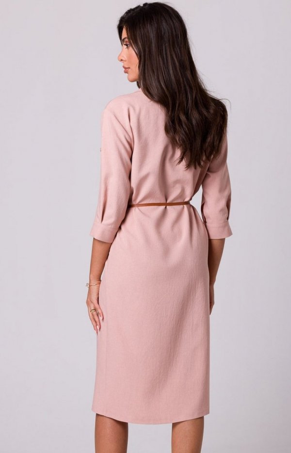 Bewear B258 różowa sukienka szmizjerka z paskiem tył