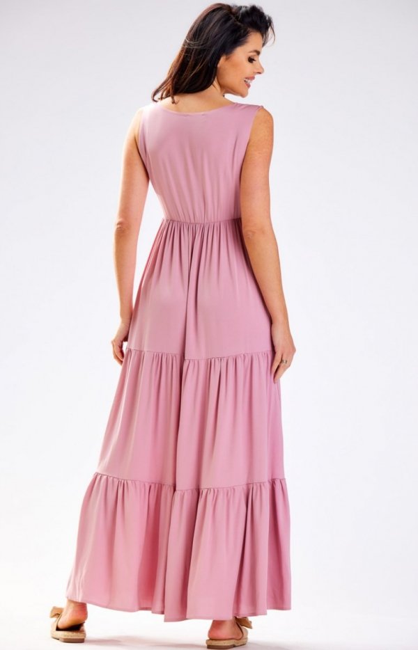 Awama A581 oversizowa sukienka maxi dirty pink tył