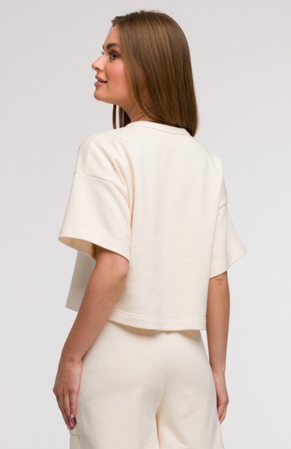 Bewear B294 bluza oversize z krótkimi rękawami waniliowa tył